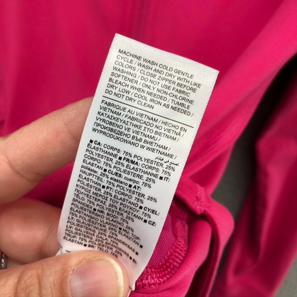Athleta Triumph Full Zip Jacket Womens Medium M Pink Mock Neck Thumbholes 531109 - Picture 8 of 10